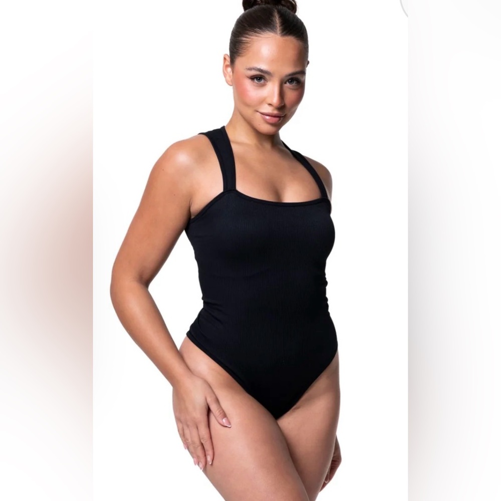 Viral heyshape ribbed Square Neck Shapewear Bodysuit black Sleek Design